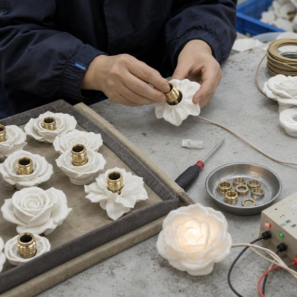 Fitting the light into a porcelain rose