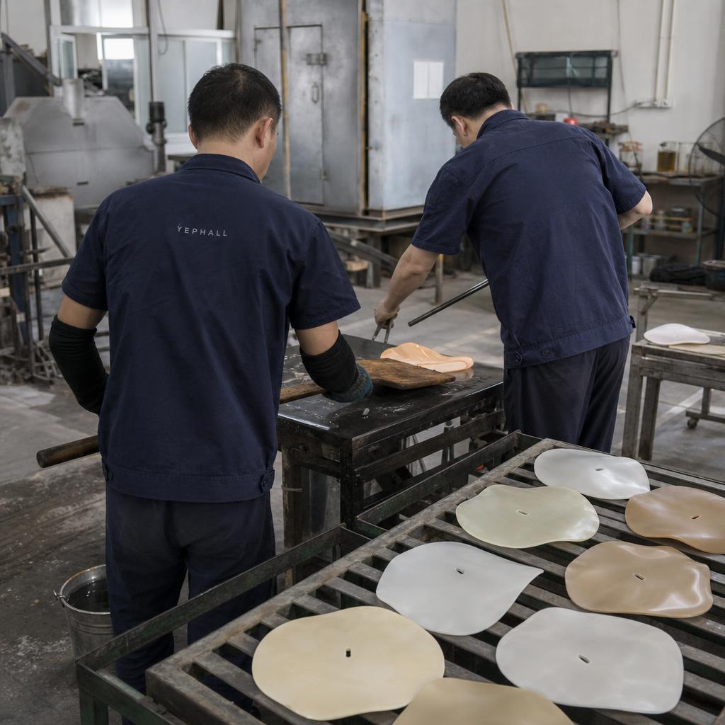 Pressing molten glass petals on the marver